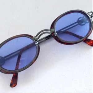 Vintage Faux Tortoise/Metal Oval Sunglasses  Blue tint NOS